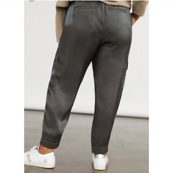 Anthropologie High Waist Metallic Shimmer Utility Cargo Joggers Sage Army Green - Picture 13 of 15